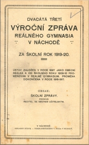 Dvacátá třetí výroční zpráva reálného gymnasia v Náchodě za školní rok 1919-20